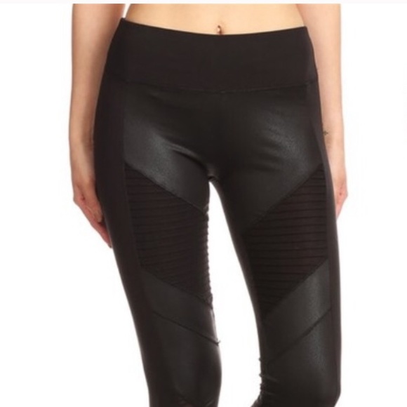 shosho Pants - Sport Faux Leather Moto Leggings